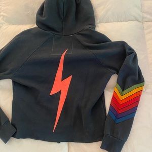 Aviator Nation Striped Crop Hoodie Small